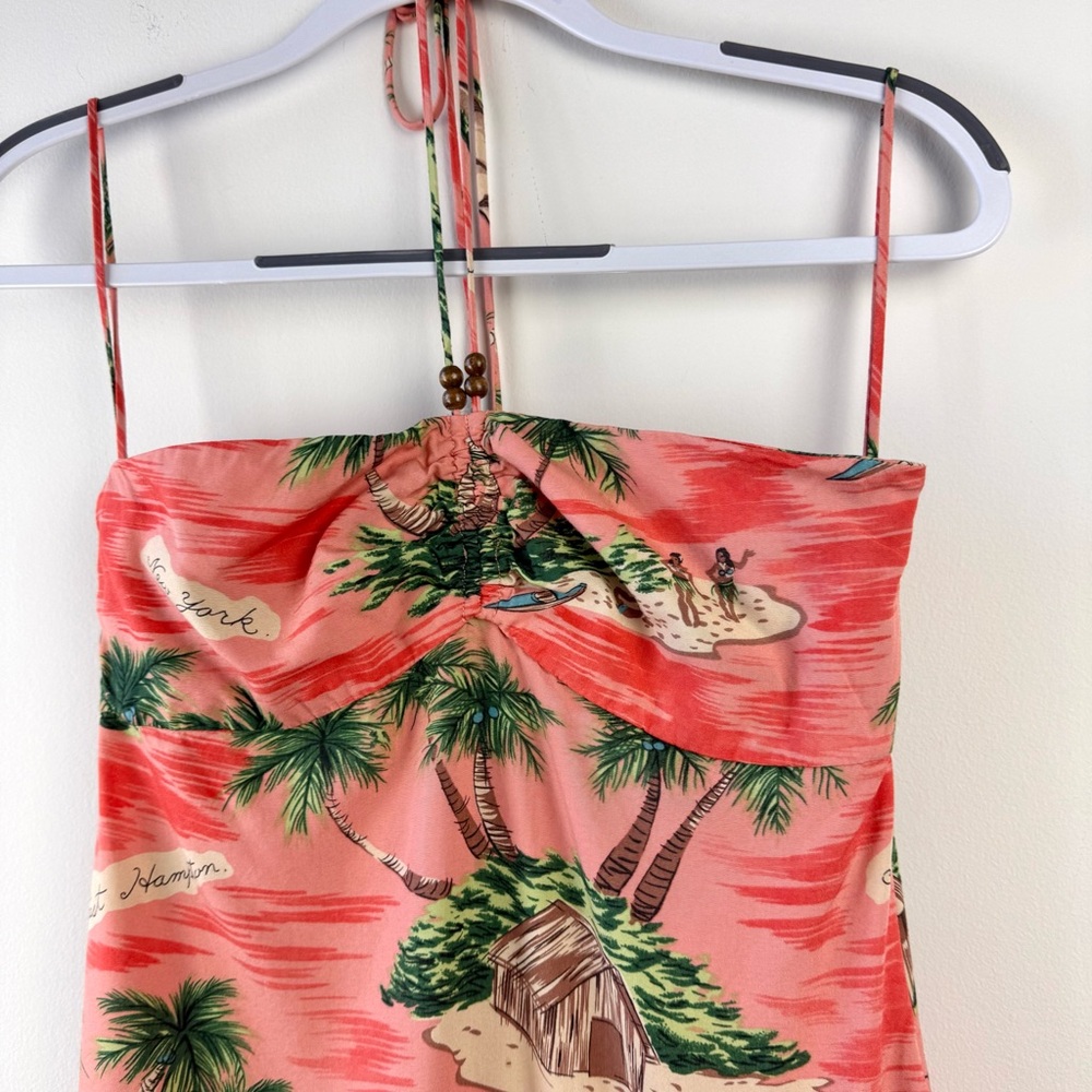 Vintage Ralph Lauren Rugby Topical Vacation Resort Print Halter Mini Dress - Picture 2 of 5